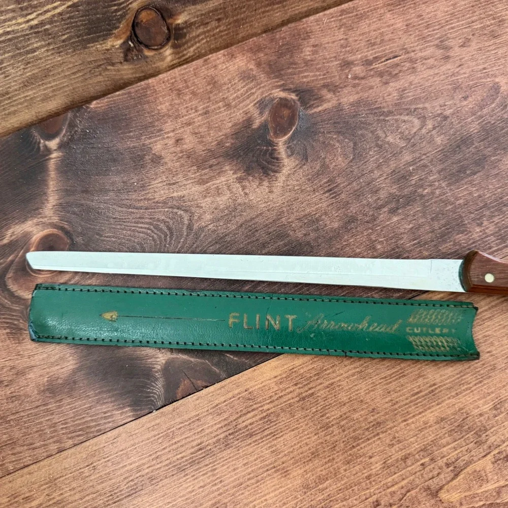 Flint Arrowhead USA Stainless Vanadium Slicer Knife 2495 Wood Handle with Sheath